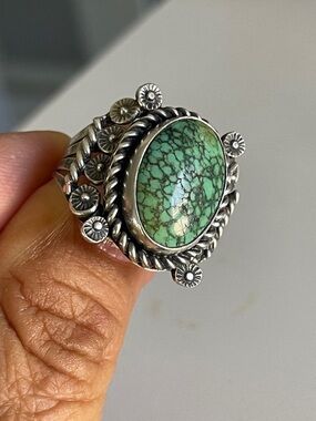 Sterling Silver Turquoise Statement Ring - Green Stone Sz 10 Price Firm